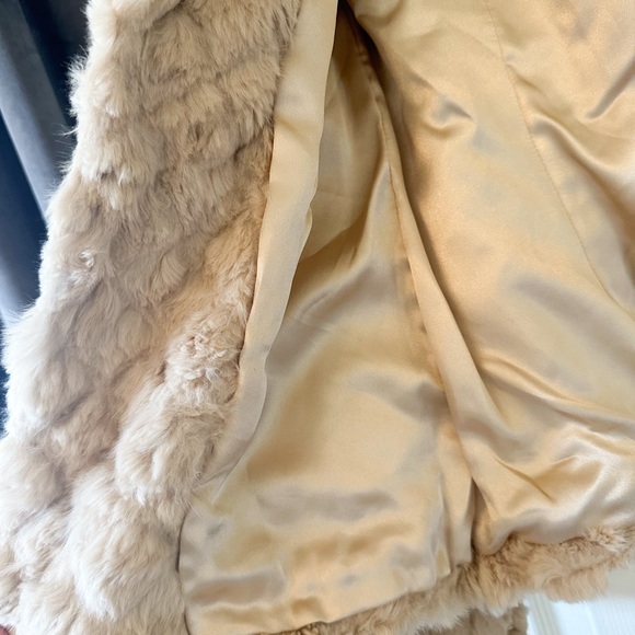 Cache rabbit fur embellished jacket coat EUC tan beige bling medium. - Picture 3 of 7